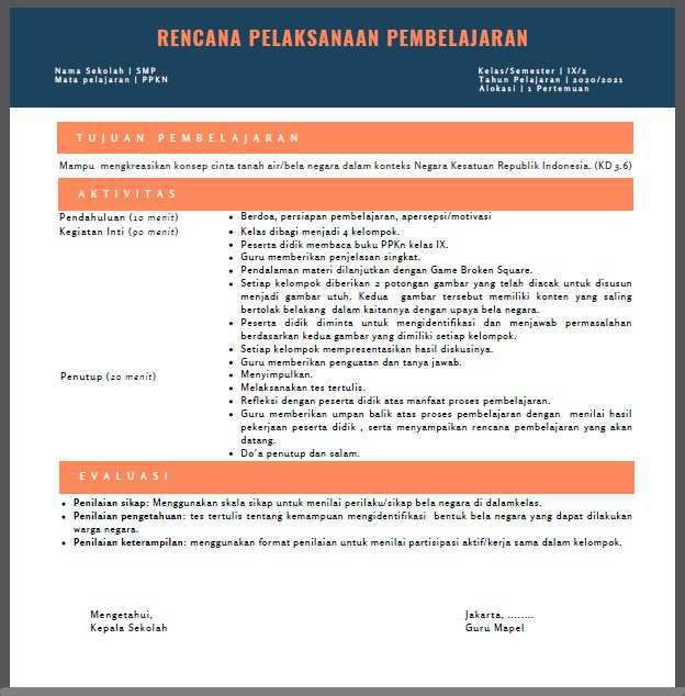 Format RPP Kelas 9 SMP
