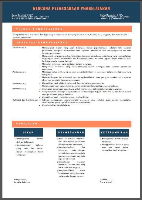 RPP Inspiratif Kemdikbud untuk kelas 8 semester 1 dan 2 kurikulum 2013
