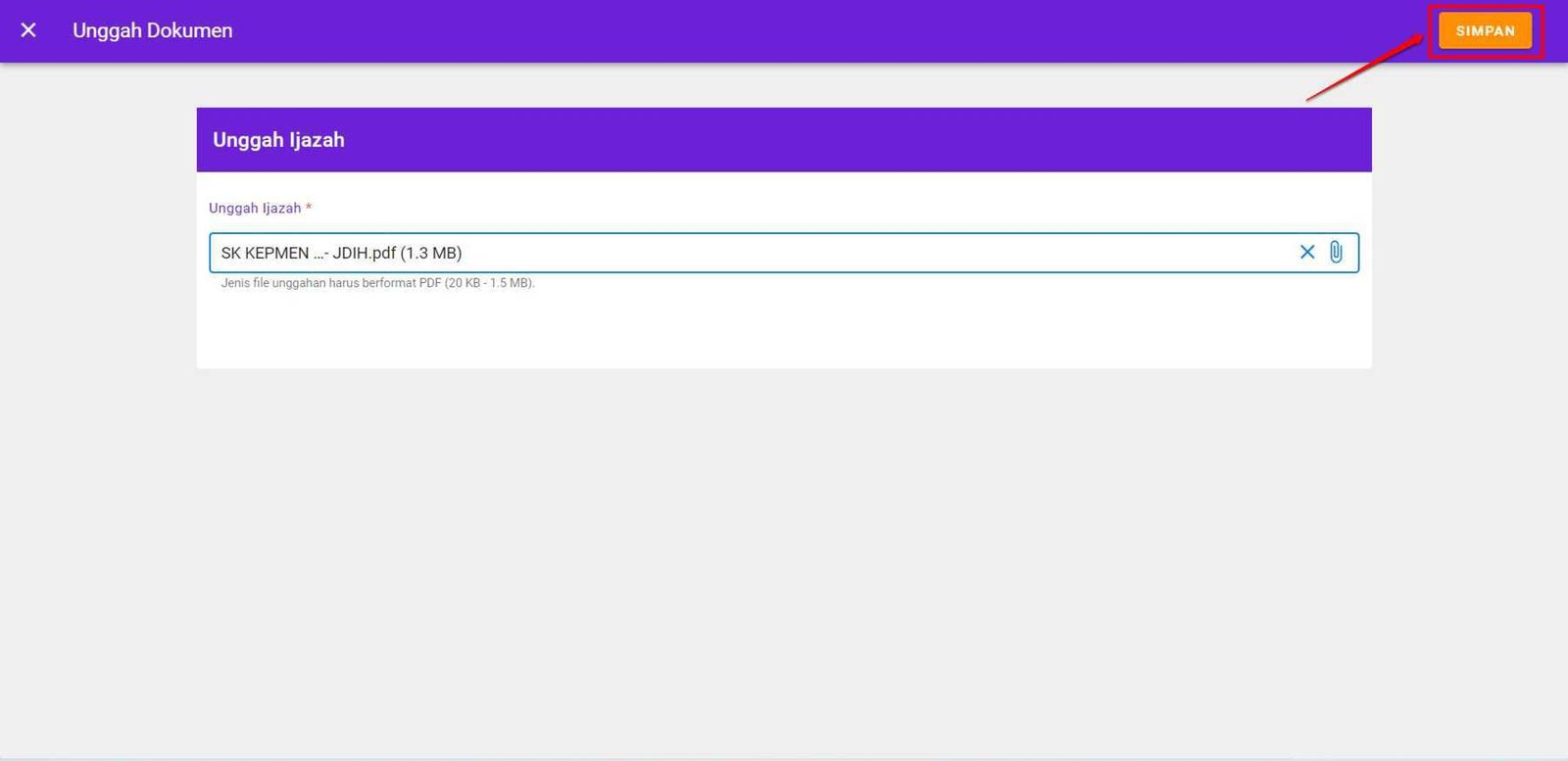 Tombol Upload Ijazah calon PPG Daljab