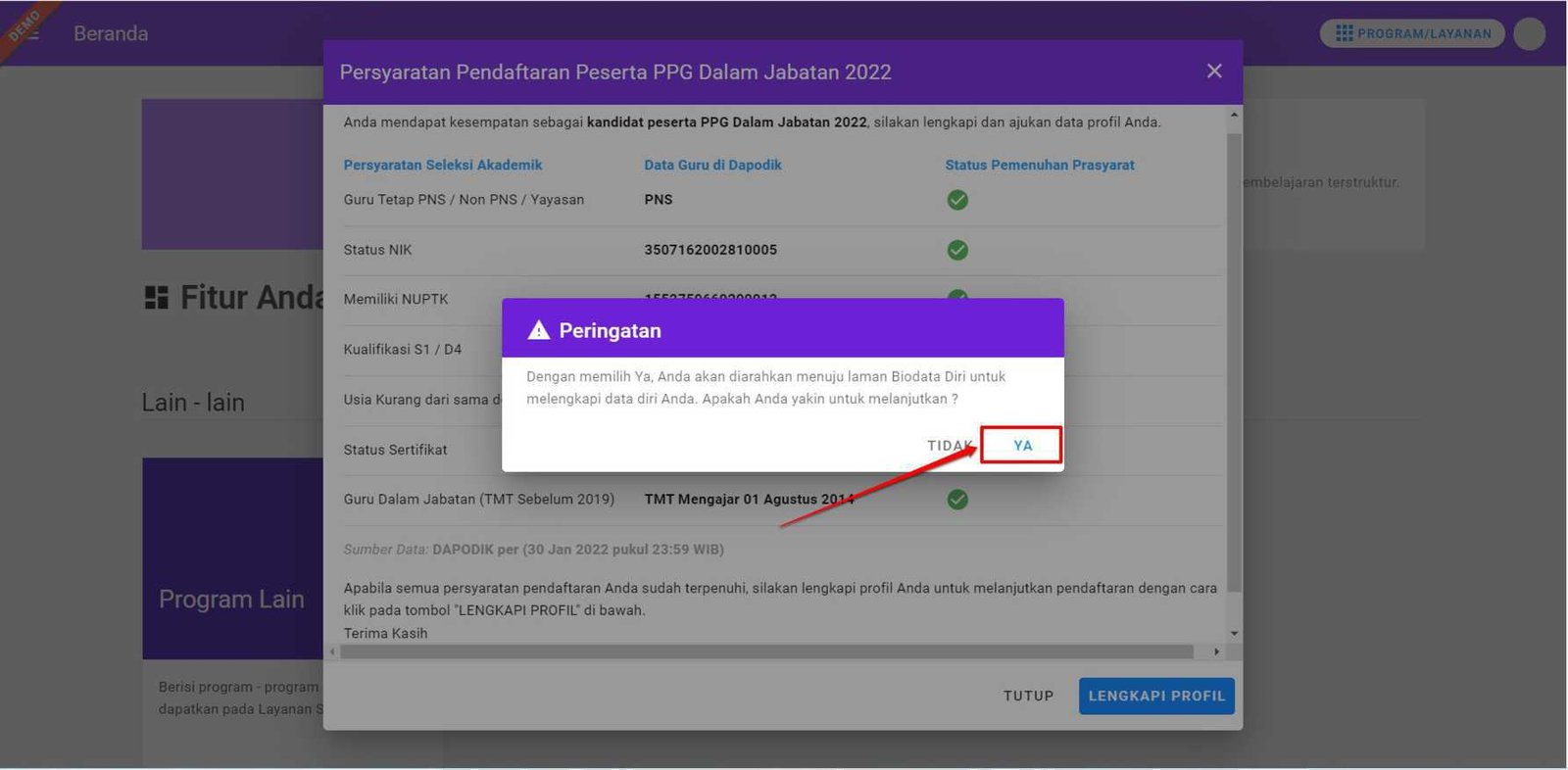 Konfirmasi informasi biodata diri calon ppg daljab