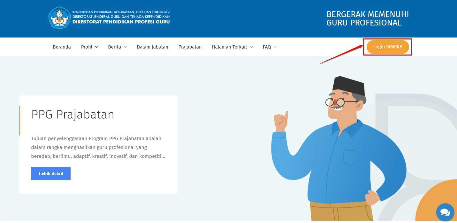Tampilan depan homepage PPG Daljab